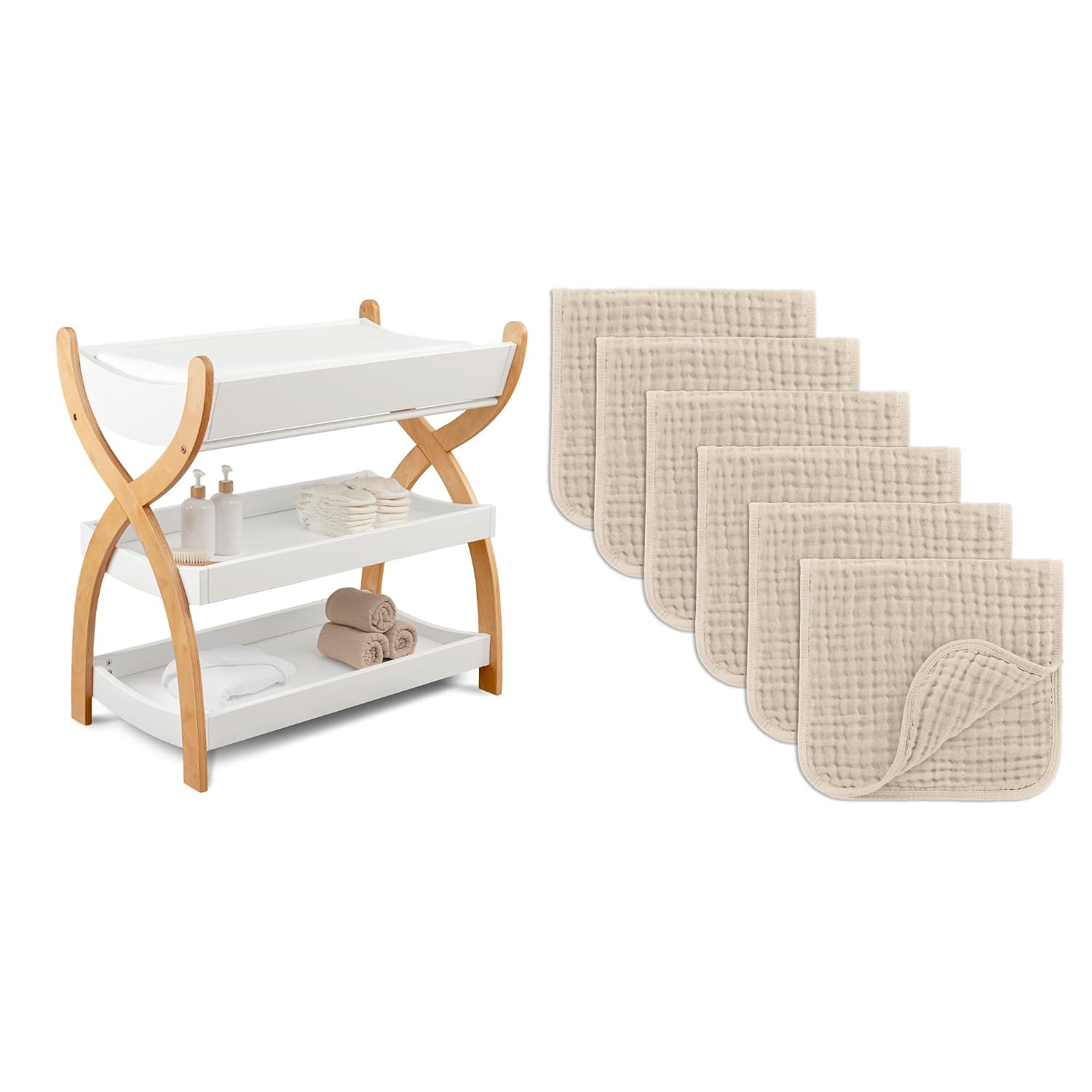 Baby Changing Table and Muslin Burp Cloths 20" x 10", Pack of 6 Bundled by Comfy Cubs