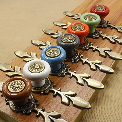 7Pcs Decorative Ceramic Cabinet Knobs Multi-Color Drawer Knobs Dresser Knobs Cabinet Handles Drawer Pulls Cabinet Pulls with Back Plate and Screw