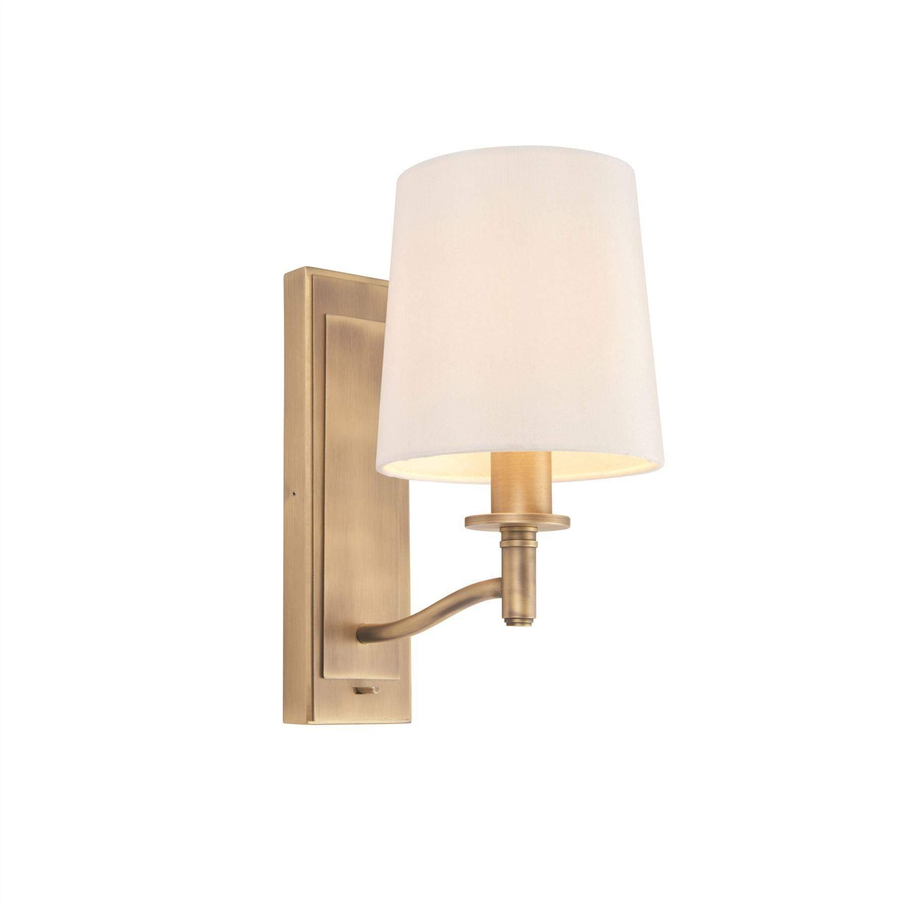 Netlighting Ortona Wall Light - Matt Antique Brass, Vintage White Faux Silk Shade, E14