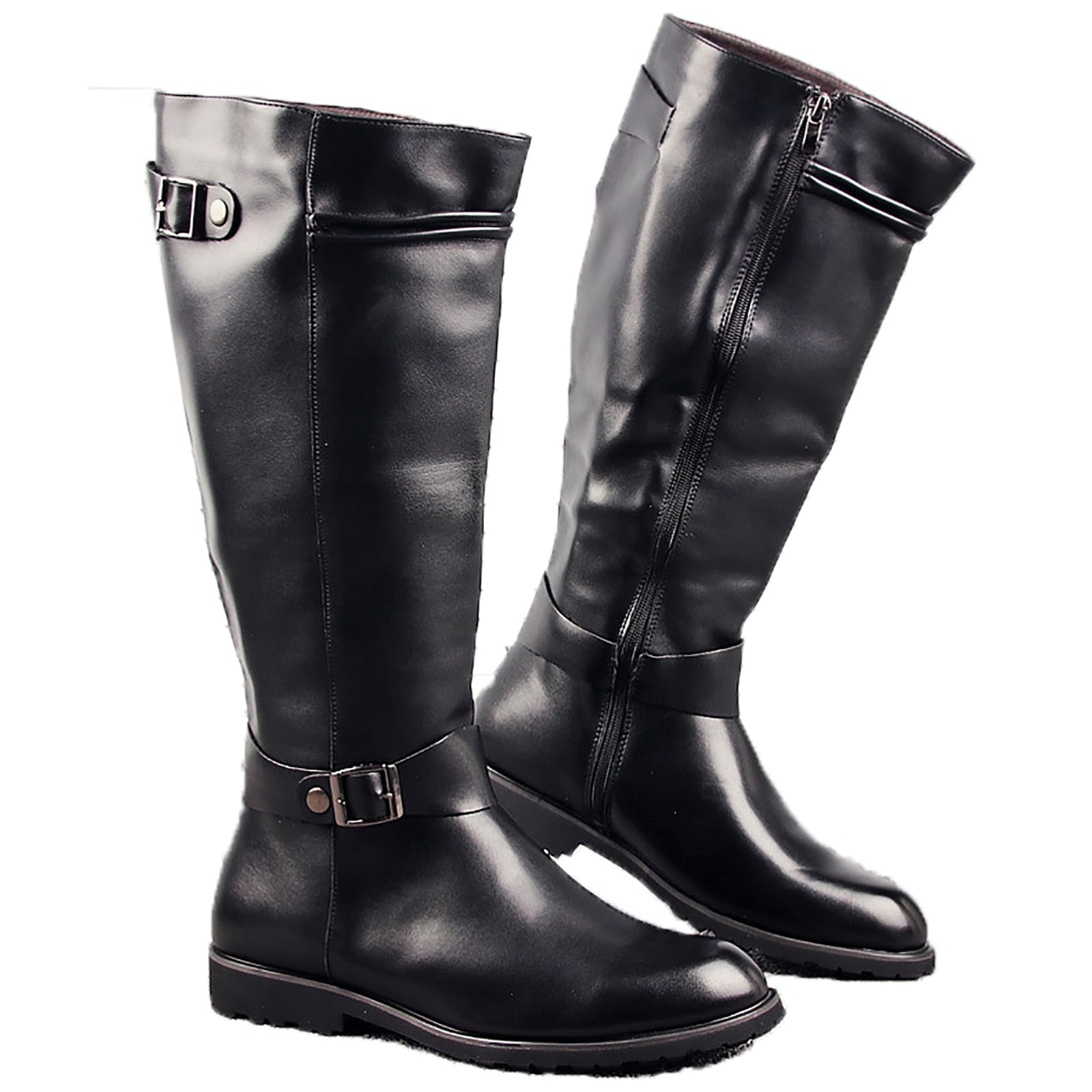 Bottes d'équitation homme automne antidérapantes en cuir noir avec fermeture éclair latérale