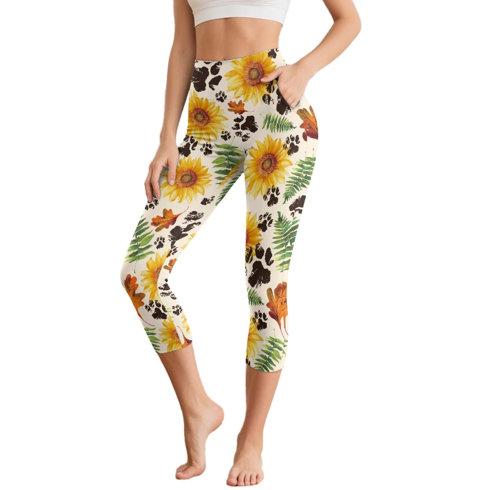 Amzbeauty Leggings capri de cintura alta con control de abdomen para mujer, pantalones de yoga con bolsillo