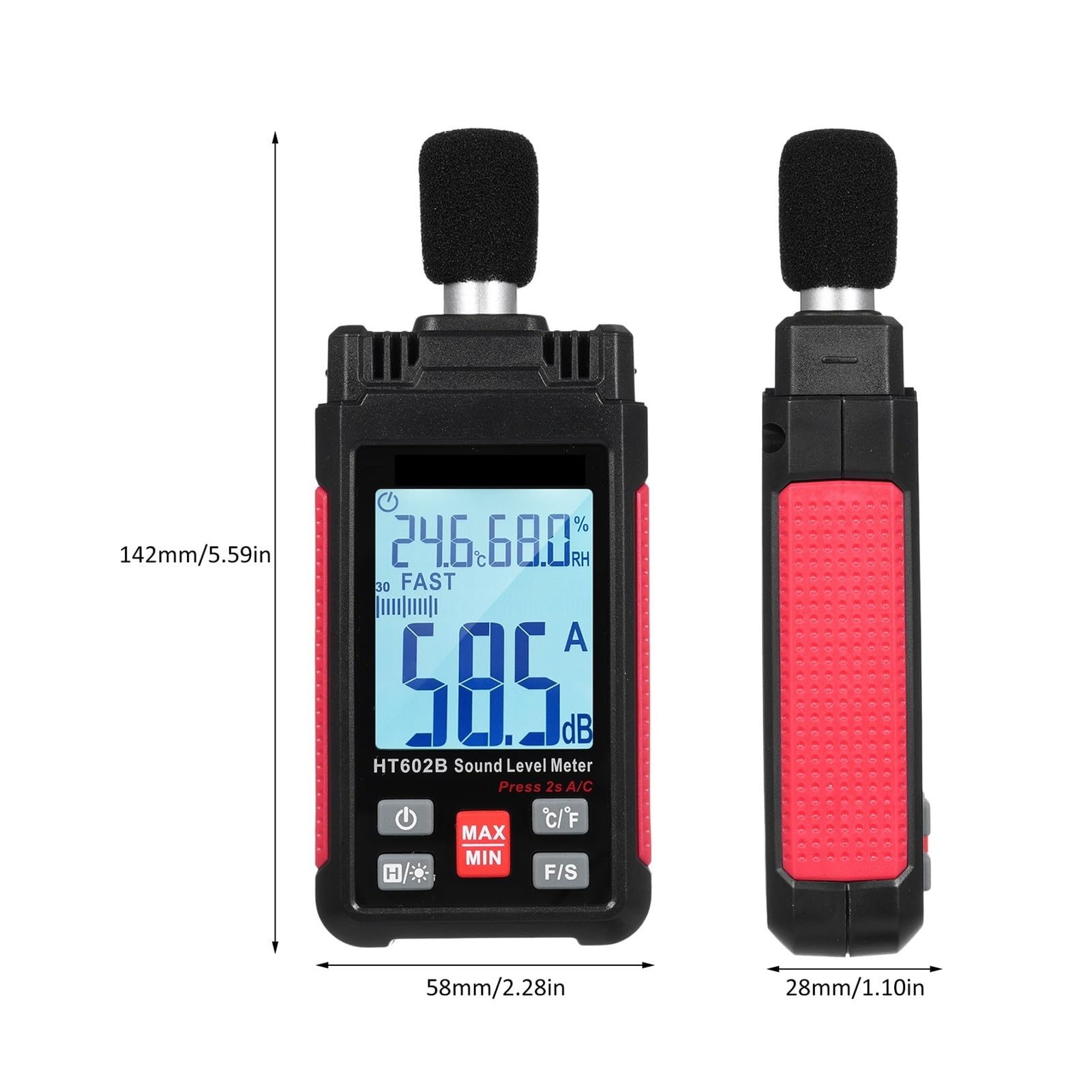 Fonometro Digitale Fonometro Decibel Misuratore SPL Portatile di Rumore 30-130 Db con misurazione 'umidità a Temperatura Tester del Livello di Rumore Decibel