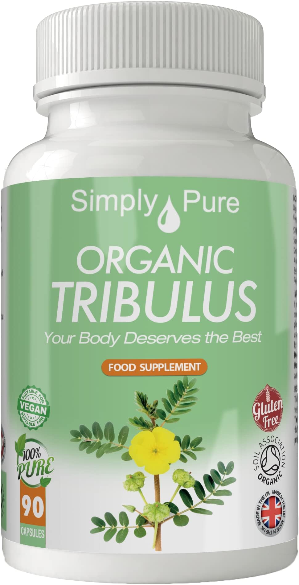 Organic Tribulus for Male Health | 500mg Capsules x 90 | 100% Pure Soil Association Certified | Gluten Free | GM Free | Vegan