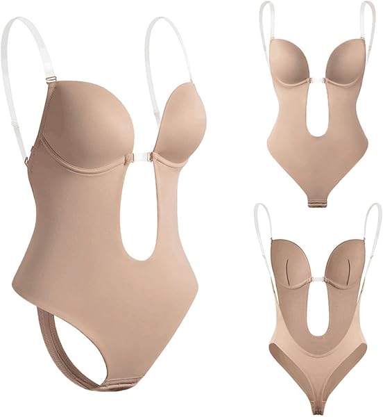 Body Dos Nu Invisible Femme Ventre Plat Gainant Body Push Up Sculptant sans Couture Shaper String Sous-Vêtement Avec Bandoulière Transparente Pour Fête Mariage - 1
