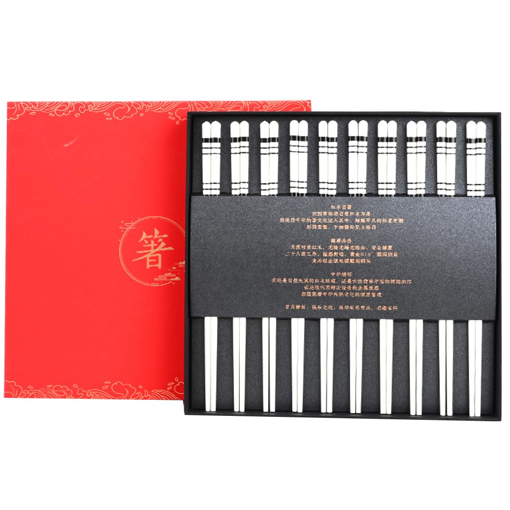Coffret cadeau de baguettes en porcelaine, réutilisable, lavable au lave-vaisselle, avec étui, céramique osseuse de haute qualité, noir et blanc, délicat, 10 paires (10 paires) (10 paires, taille un