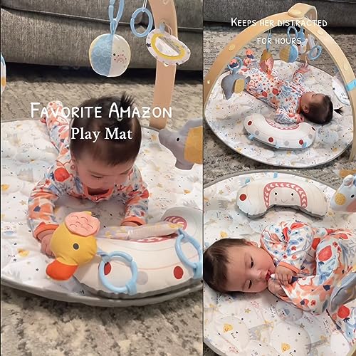 Bellababy Baby Activity Gym & Play Mat with Wooden Bar, Tummy Time Mat with 5 High Contrast Toys & Self-Discovery Mirror & Tummy Time Pillow for Sensory and Motor Skill Development - Thumbnail 2
