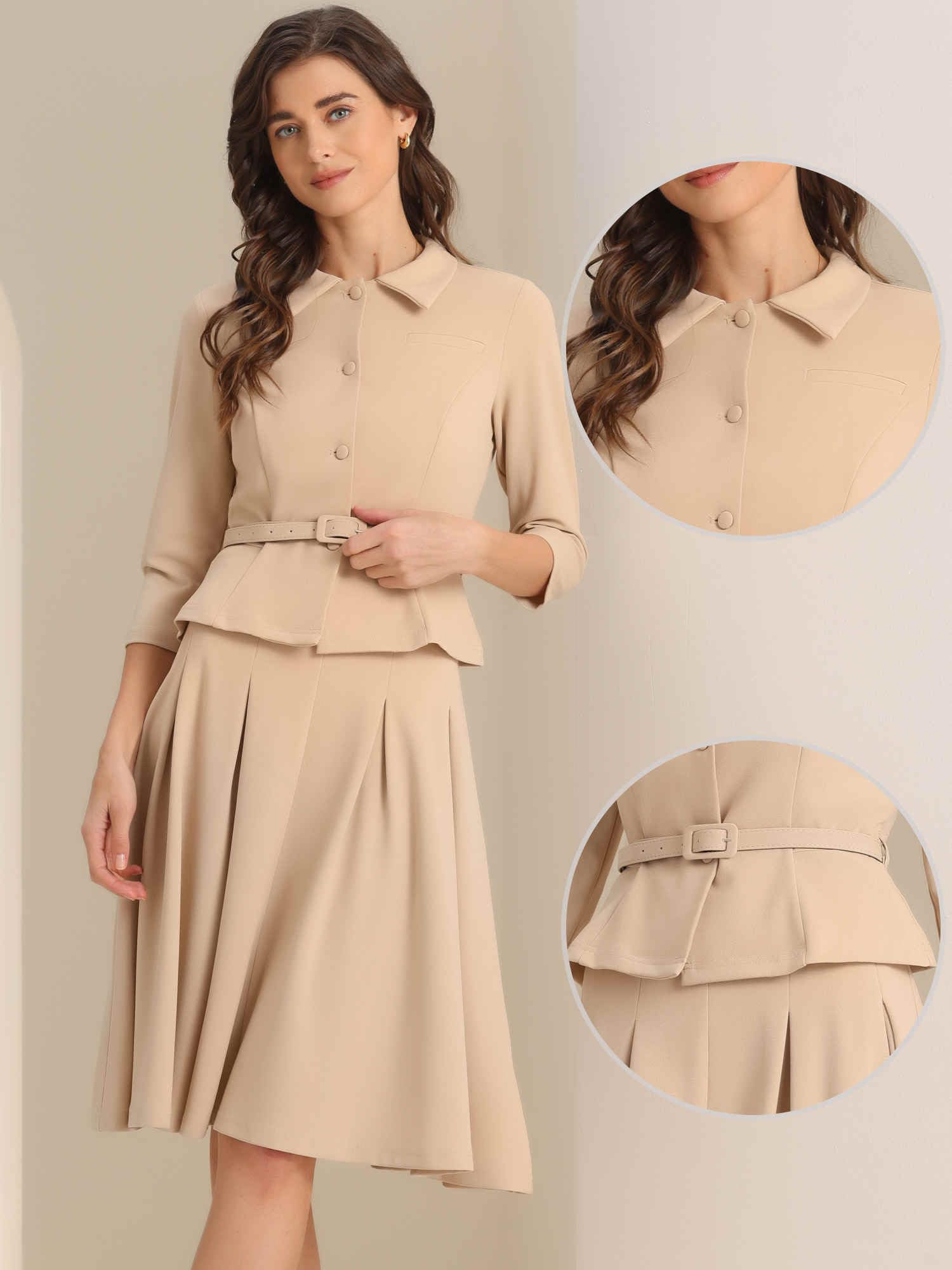 Allegra K Donna Set di Completi Gonna Lavoro Completi da in 2 Pezzi Giacca Blazer A Maniche Lunghe da Ufficio Gonne A Pieghe