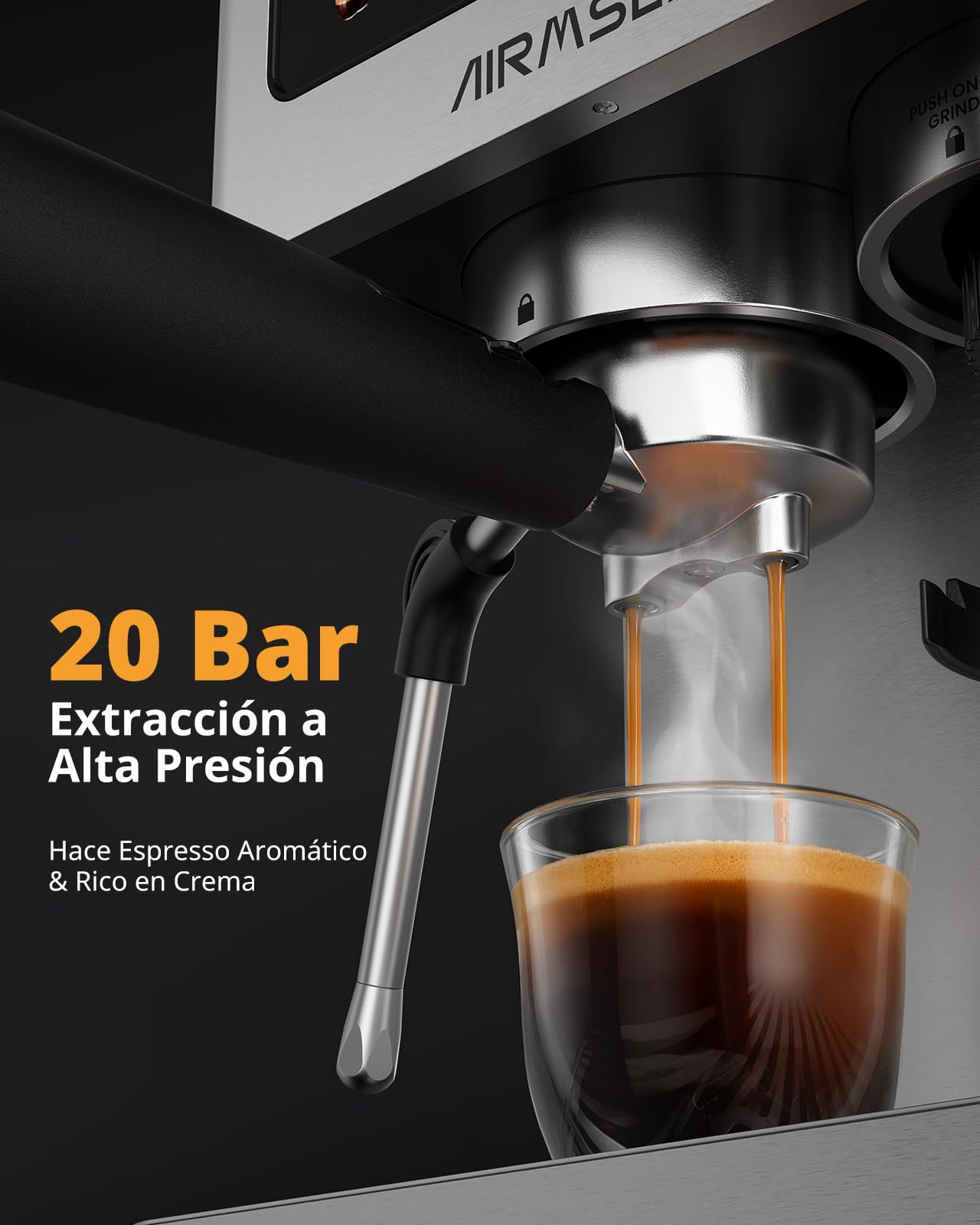 AIRMSEN 20 Bar Siebträgermaschine mit Kegelmahlwerk & Milchschäumer, 1.8L Wassertank, Edelstahl Espressomaschine Kaffeemaschine für Americano, Cappuccino und Latte