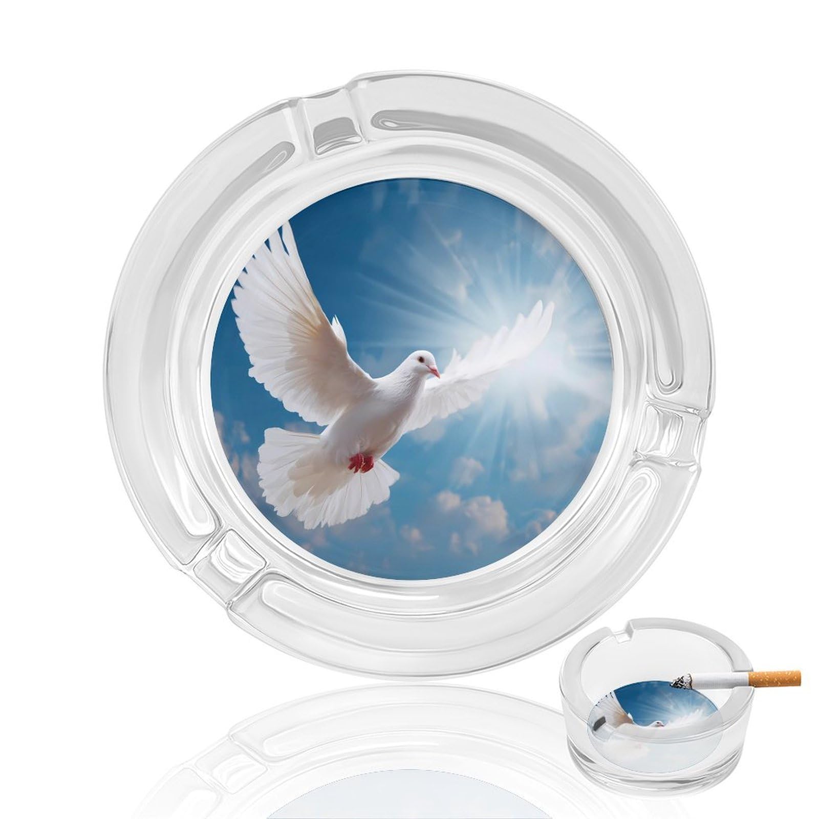 Holy Spirit White-Dove Ashtray Portable Round Glass Outdoor Ash Tray for Home Office Garden Pub