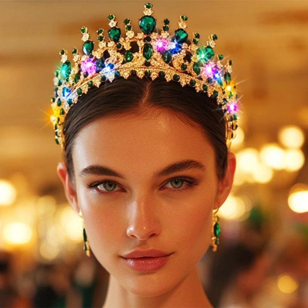 Brishow Light Up Princess Silver Rhinestones Tiaras, Bride Wedding Garden Crowns, Crystal Medieval Hair Piece for Women - Image 2