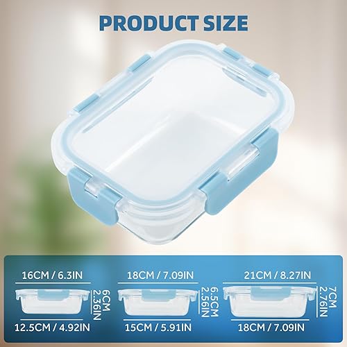 Miniatura 5 de BYLWORKOUT - 24 recipientes de vidrio con tapas, a prueba de fugas, aptos para lavavajillas, para preparación de comidas o sobras (azul)