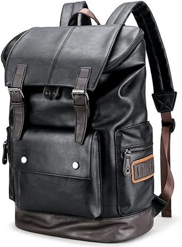 CHAO RAN Mochila vintage de cuero para computadora portátil para hombres, mochila de cuero negro para hombres.., Negro -, Colegio Viajes Backapck