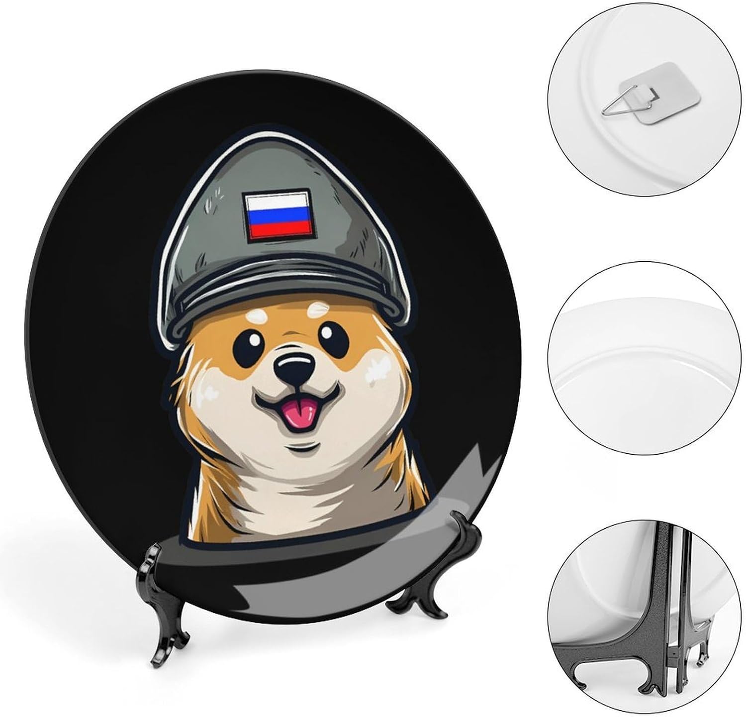 Corgi Dog in Military Russian Flag Hat Modern Decorative Plate Ceramic Ornaments 8inch image 4