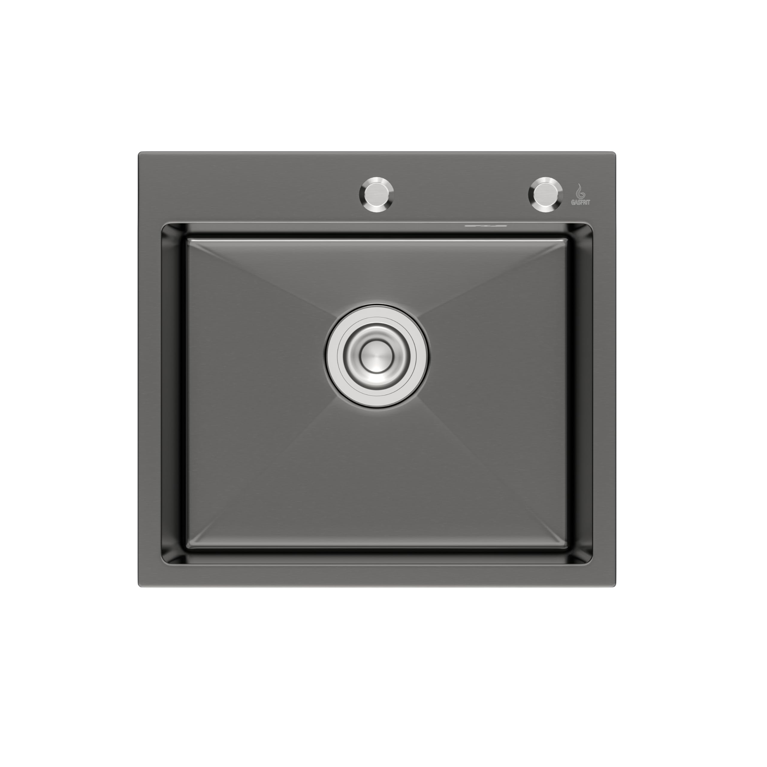 Fregadero de Cocina Negro, Acero Inoxidable 304, 1 Seno, Sobre Encimera, con Orificio Grifo 35 mm y Dispensador (50 x 45 cm)