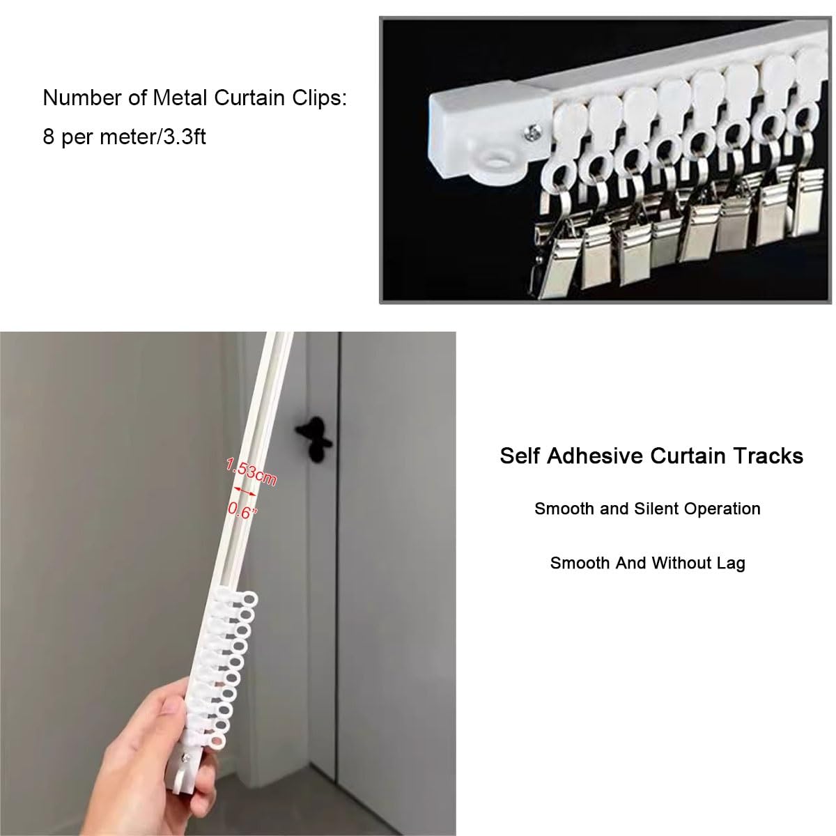 Selbstklebende Vorhangschiene Für Decke Oder Wand, Ohne Bohren, 0.4-6 m Raumteiler Gardinenschiene, Für Erkerfenster, Badezimmer, Sanftes Gleiten Der Rollen(Weiß Deckenmontage,5m)
