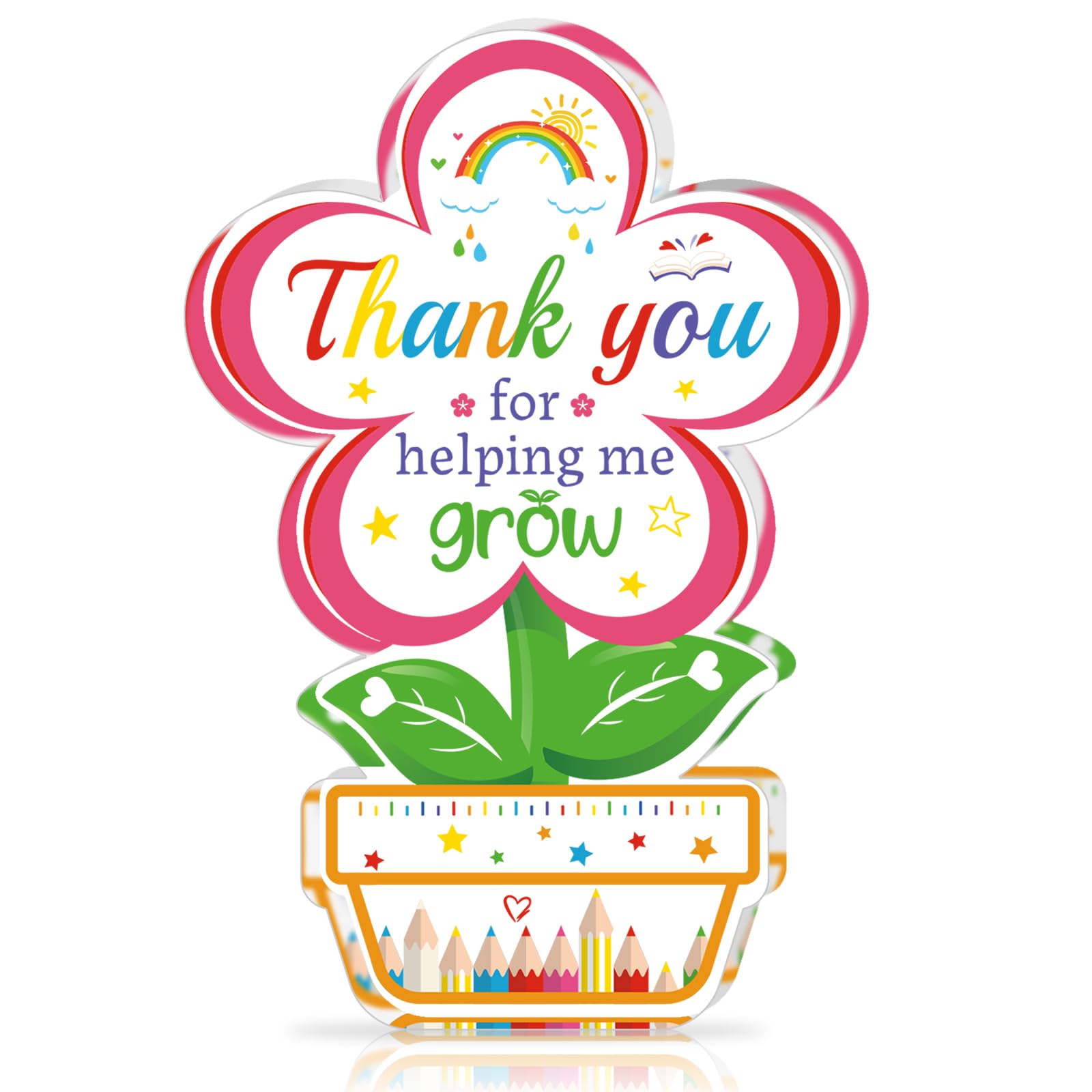 DPKOW Thank You Teacher Gifts for Women, Flower-Shaped Thank You for Helping Me Grow Acrylic Plaque, Teacher Appreciation Gifts Birthday Christmas, Teachers End of the Year Leaving Gift