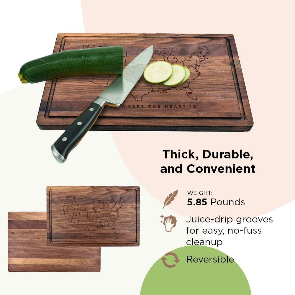 Florida States Line-Wooden Cutting Board for Kitchen Juice Groove Natural Custom Engraved in USA, Ideas for Appreciation Anniversary Wedding Birthday, Housewarming Present (Walnut 11x17 Inch)
