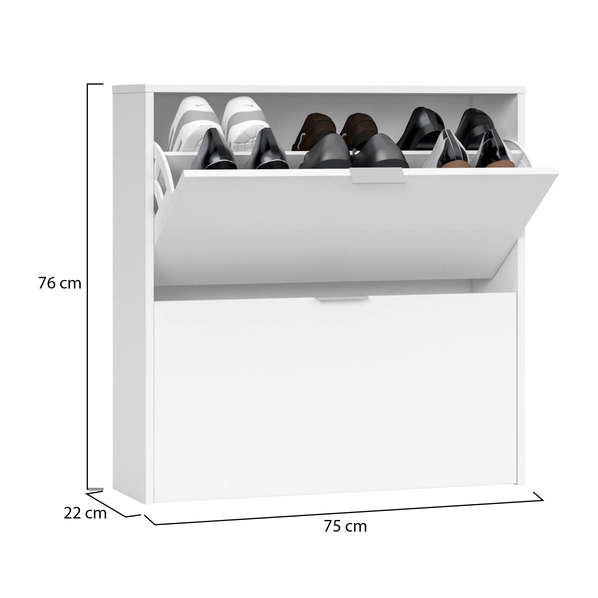 Dmora Scarpiera Louisville 22x75x76h cm Bianco 16 Paia 2 Ante, Mobile Portascarpe 4 Vani