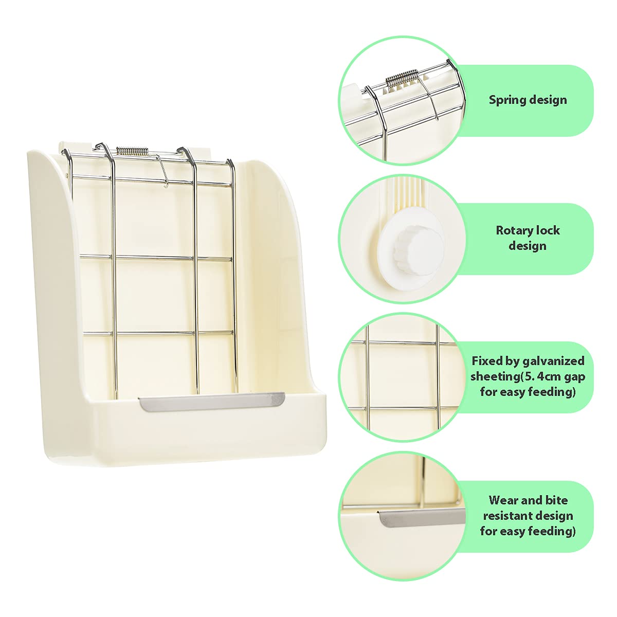 Mangiatoia Per Fieno Per Conigli E Cavie - Distributore Metallico E Plastica, Bianco, 14x9x19 Cm - Foto 8