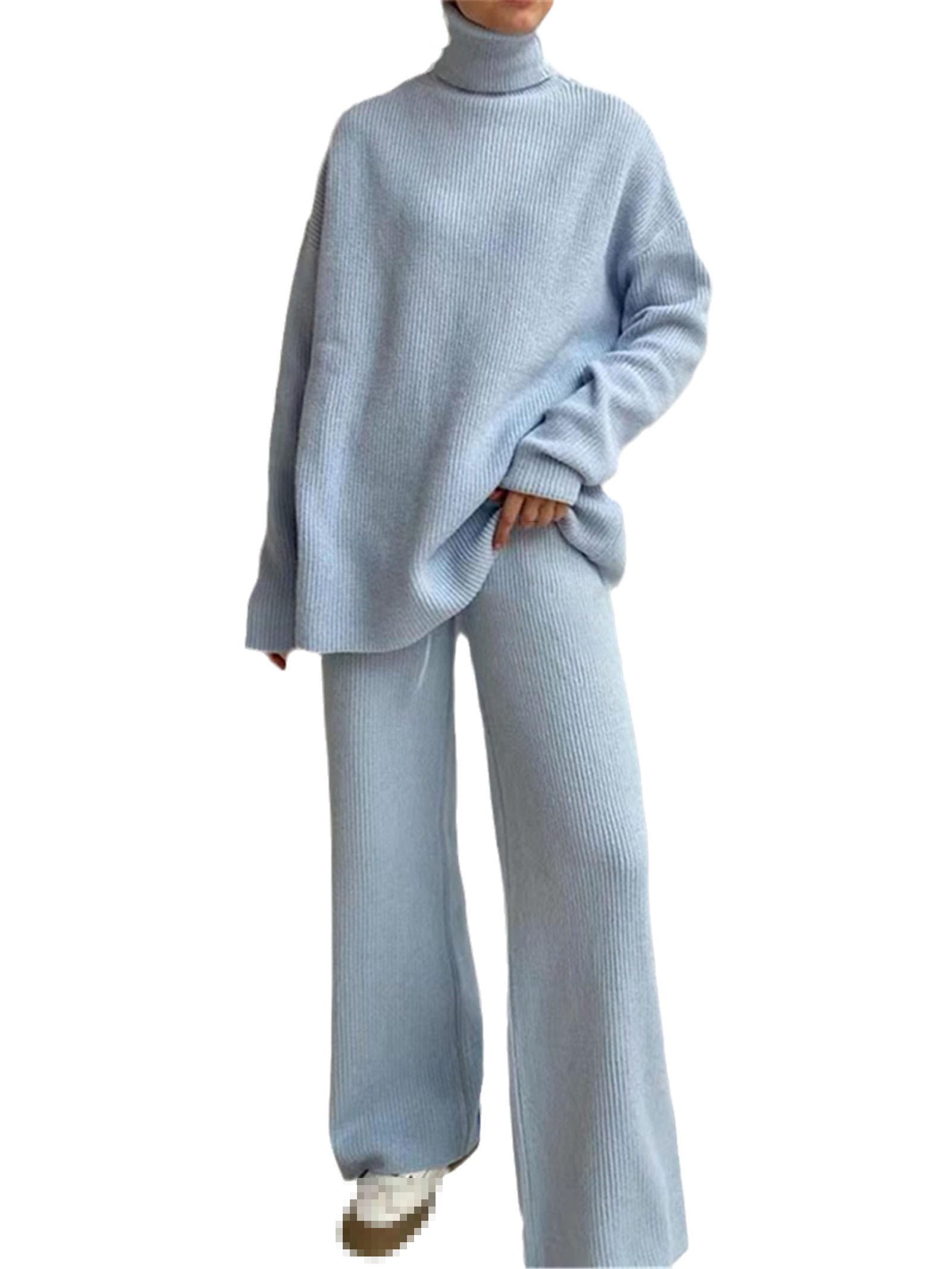 Chándal De Punto para Mujer, Suéter De Cuello Alto, Pantalones De Jogging De Pierna Ancha, Traje De Jersey