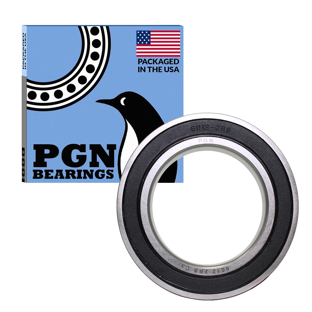 PGN (2 Pack) 6012-2RS Bearing - Lubricated Chrome Steel Sealed Ball Bearing - 60x95x18mm Bearings with Rubber Seal & High RPM Support