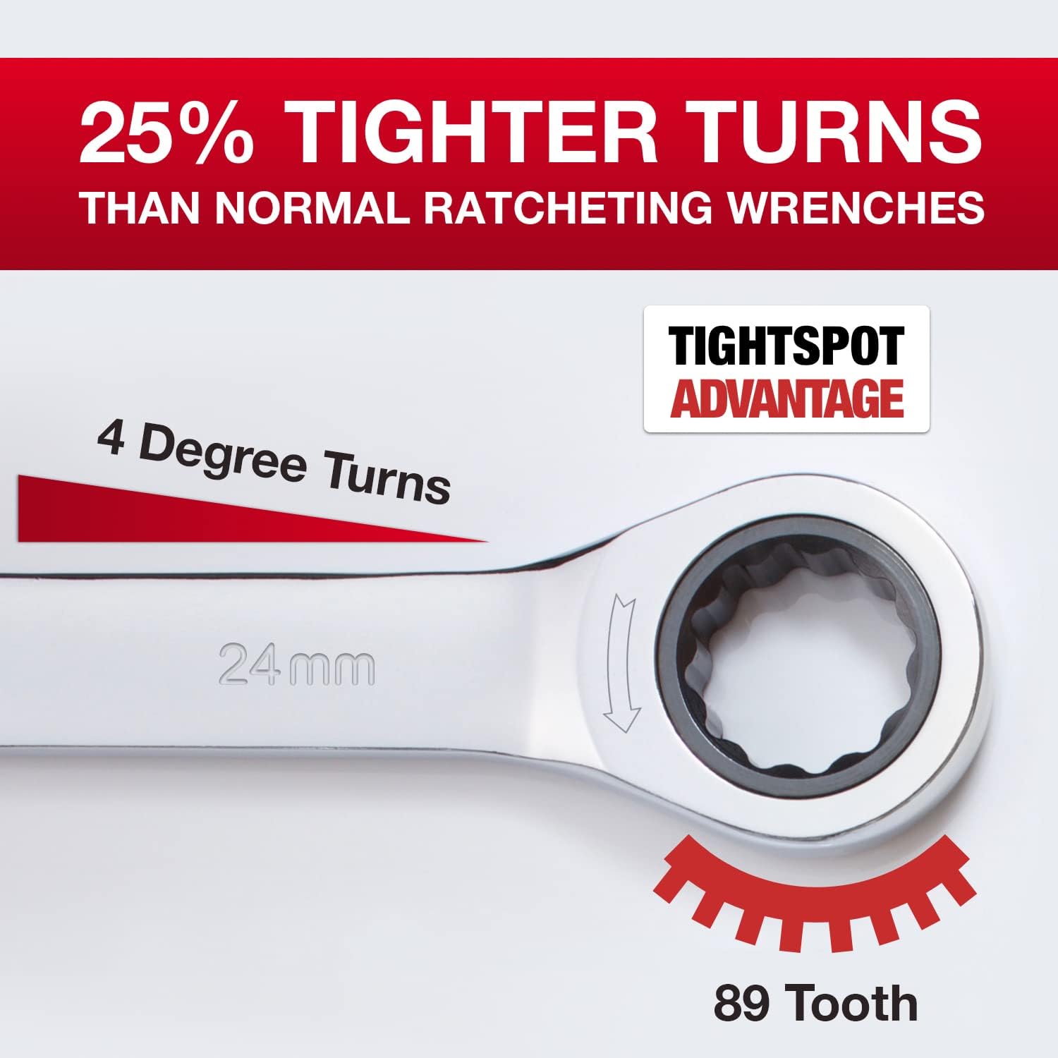 Jaeger 24 mm TIGHTSPOT Ratchet Wrench with Precision Movement and Hardened, Polished Steel for Projects with Metric Tight Spaces
