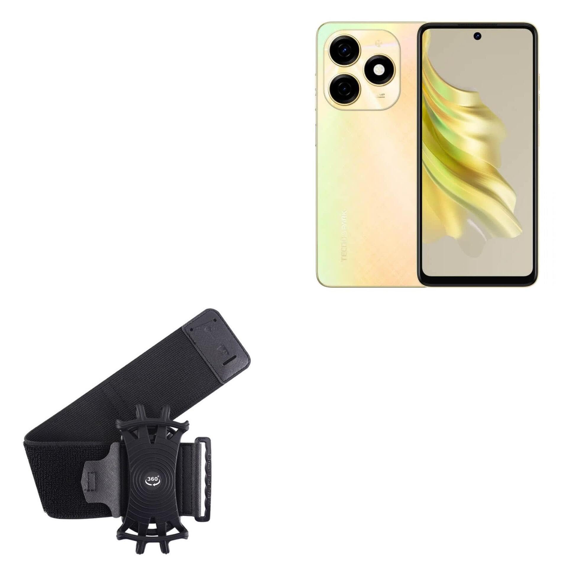 BoxWave Holster Compatible with Tecno Spark 20 Pro - ActiveStretch Sport Armband, Adjustable Armband for Workout and Running - Jet Black