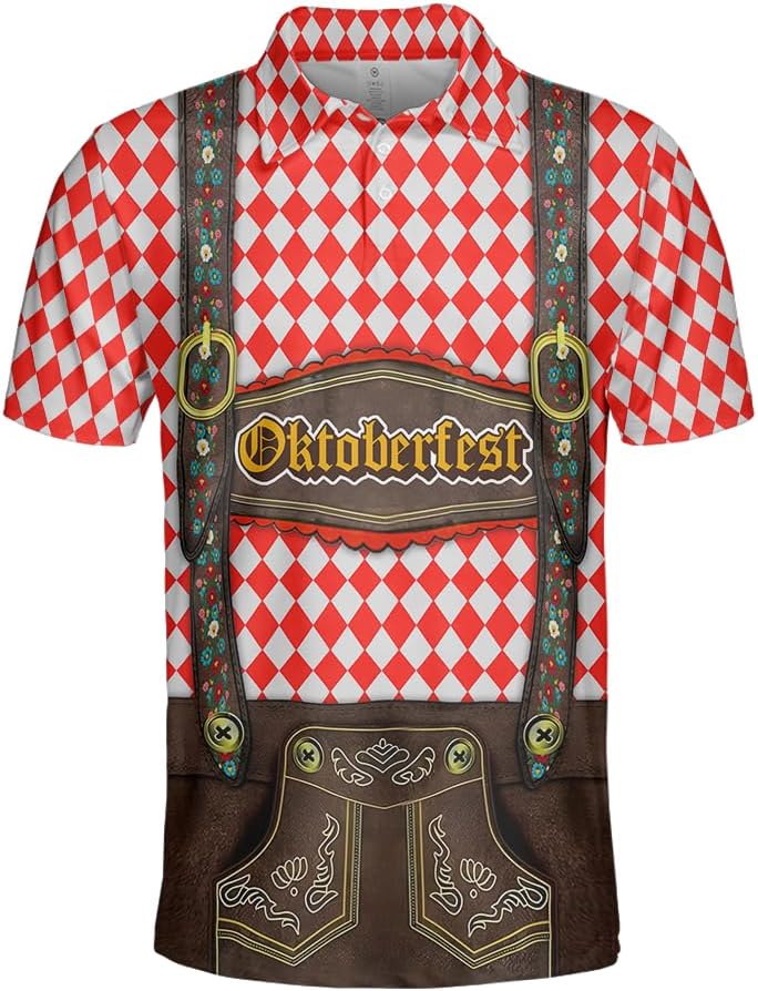 V-DECORPARKS German Costumes Oktoberfest Shirts for Men, Lederhosen Mens Polo Shirts Short Sleeve Bavaria Trachten Shirt