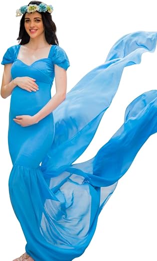 Momzjoy Exclusive Pristine Blue Trail Maternity Photoshoot Gown