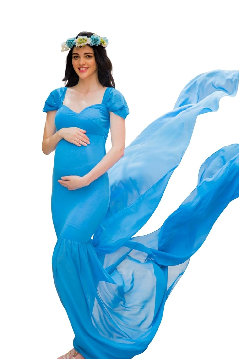 Momzjoy Exclusive Pristine Blue Trail Maternity Photoshoot Gown