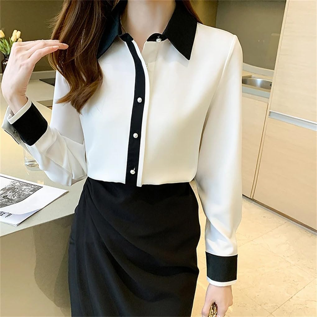 Women Loose Single Breasted Buckle Office Blouse Female Long Sleeve Shirt Casual Blouses Tops