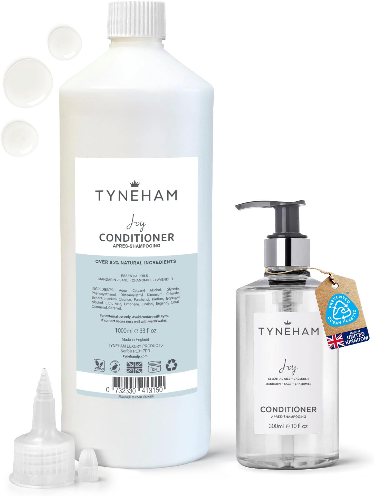 Joy Natural Hair Conditioner 1000ml Refill Bottle – Hydrating Conditioner for Women, Cruelty-Free Daily Formula for Dry Hair, Vegan with Essential Oils, Refillable Pump, Made in England