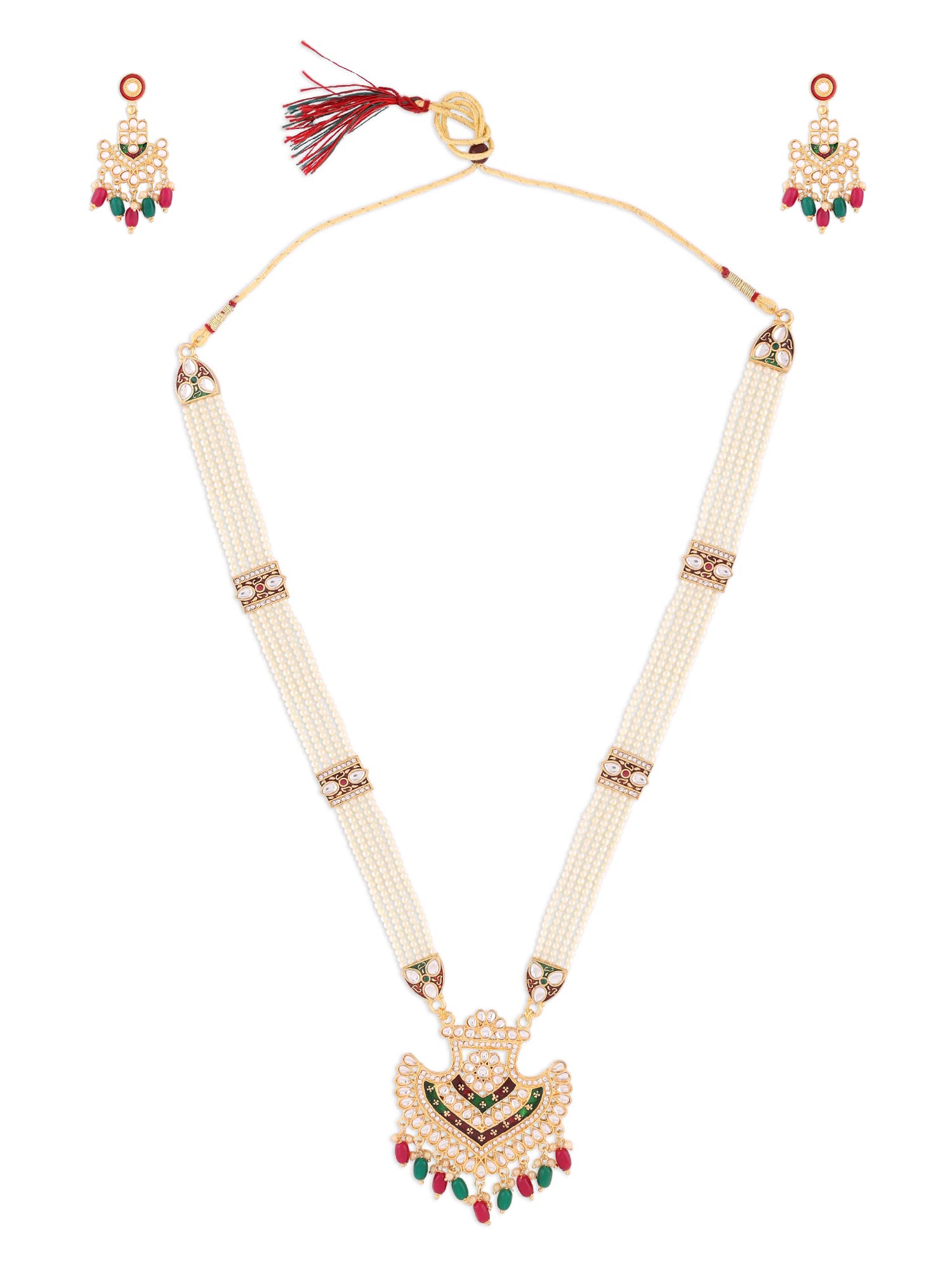 ZAVERI PEARLS Red & Green Meenakari Bridal Multistrand Pearls Necklace & Earring Set For Women-ZPFK14474 (B0B6RLPRS8) Amazon Price History, Amazon Price Tracker