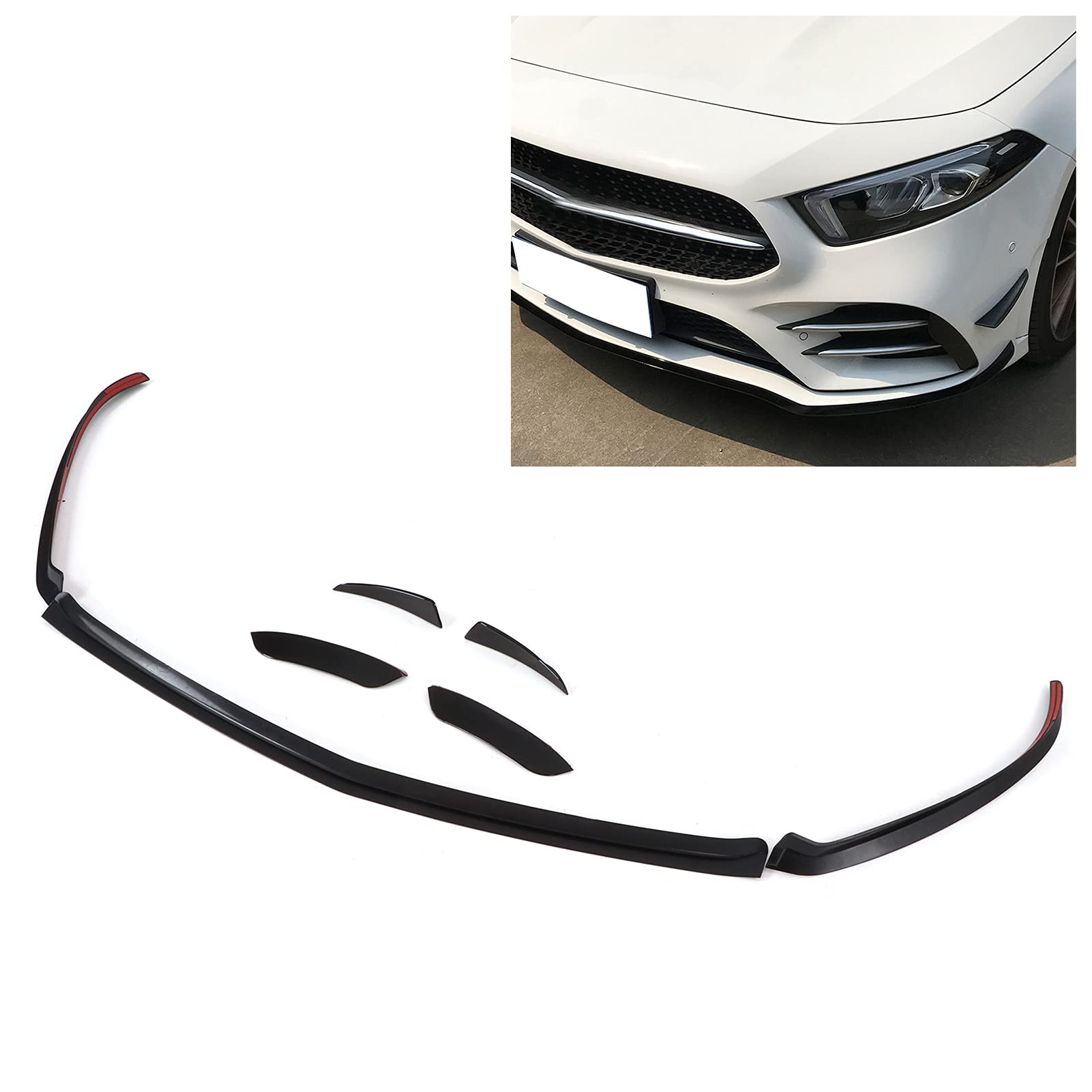 RiToEasysports Spoiler Przedniego Zderzaka ABS Przednia Warga Zderzaka 7 szt. Błyszcząca Czarna Tapicerka Nawiewu Powietrza Łatwa Instalacja dla Mercedesa Klasy A W177 V177 AMG Line 2018+