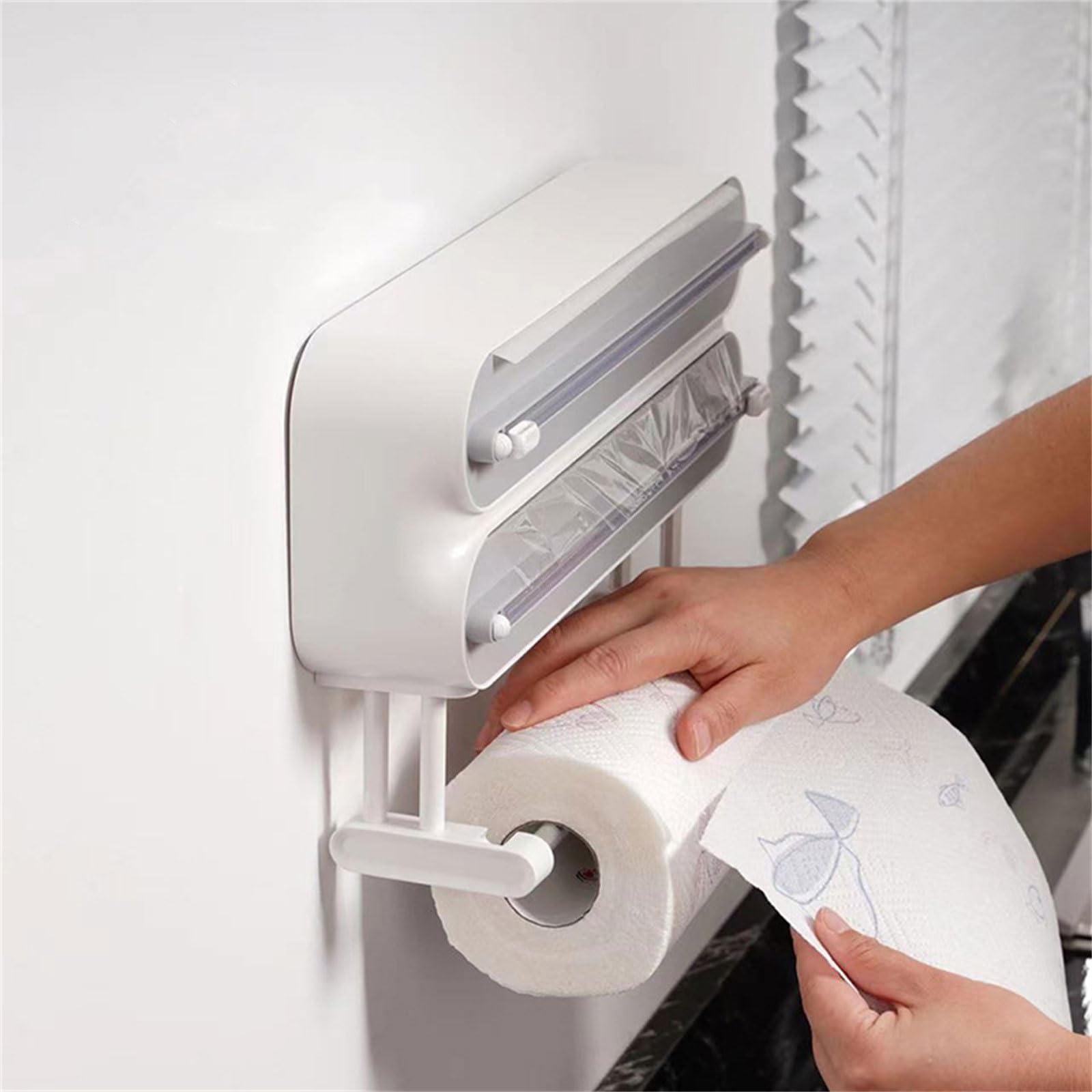 Dispensador de papel adhesivo y cortador de rollos de montaje en pared/refrigerador, estante de corte de cocina, dispensador de papel de aluminio, solución de almacenamiento para película