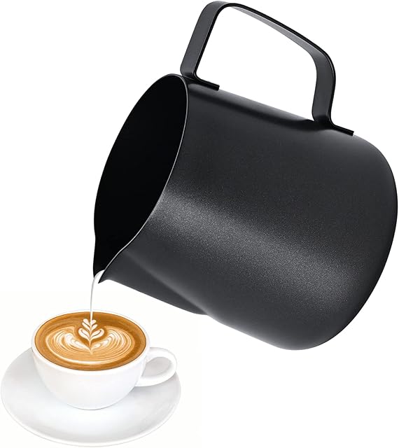 Sinonome Milk Frothing Pitcher, Stainless Steel Milk Pitcher Cup, Perfect for Espresso Machines, Milk Frothing Jug for Making Coffee Cappuccino, Latte Art (Black, 350ml/12oz)
