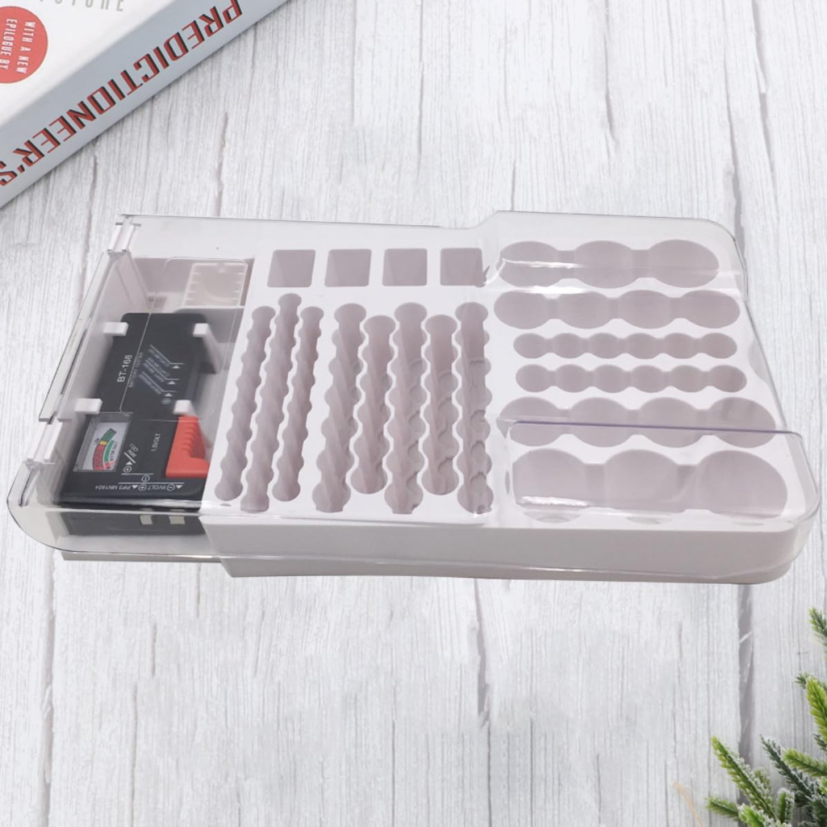 Testeur de Batterie Professionnel Boîtier de Rangement Blanc en Abs Grosse Capacité pour Usage en Magasin Fonction Test de Capacité et Détection de Tension