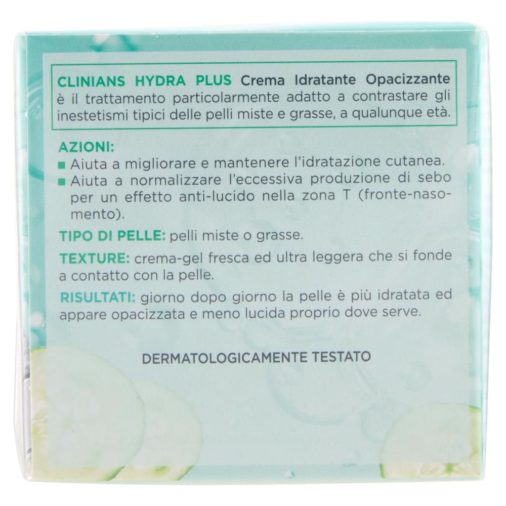 CLINIANS | Hydra Plus Crema Viso Idratante Opacizzante, Dermatologicamente Testato, Made in Italy, 50 ml