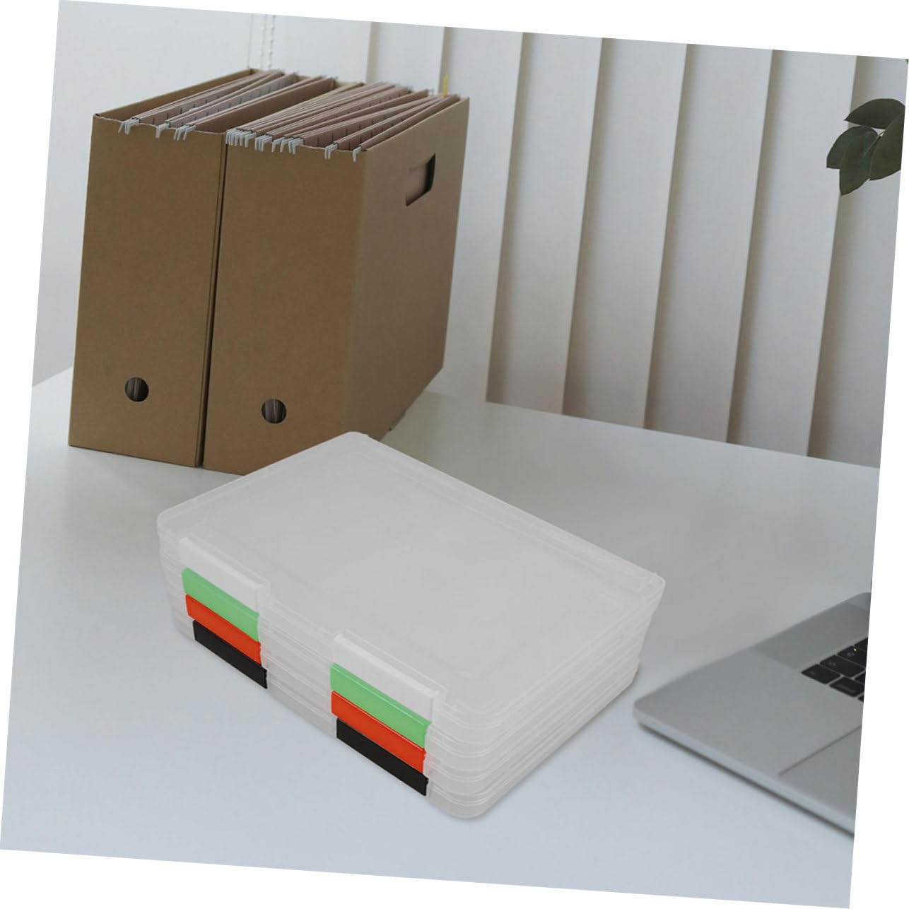 Dokumentenaufbewahrungsbox A4 4 Stück aus Kunststoff, Transparente Aktenbox | Leicht, Stapelbar und Tragbar, für Büro und Schule, Einschulung Feier Passend