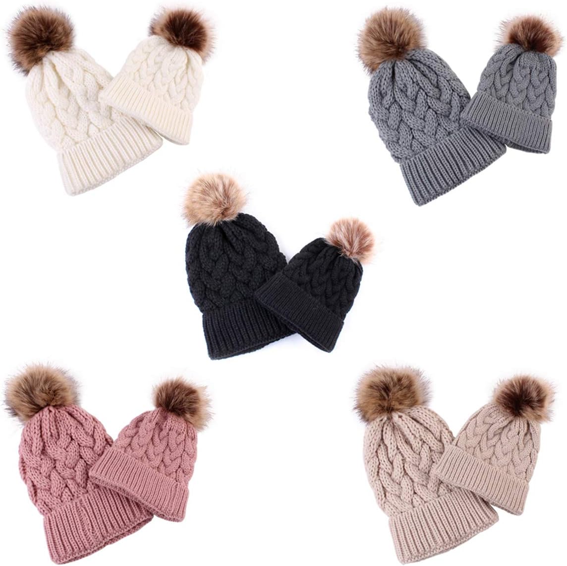 Yinuoday 2PCS Mother&Baby Hat Parent-Child Hat Family Matching Cap Winter Warmer Knit Wool Beanie Ski Cap - Image 8