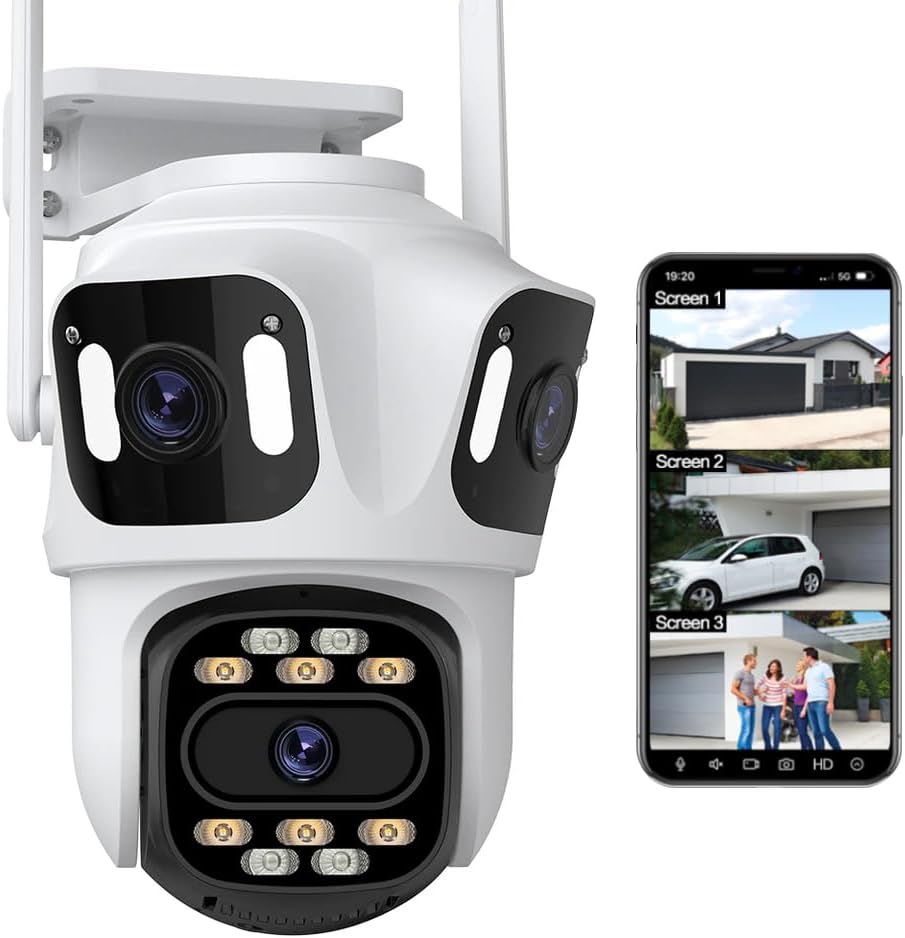 Cámara de seguridad de triple enlace de lente 4K 8MP con tres lentes WiFi inalámbrica 247 cámaras de seguridad de grabación con seguimiento