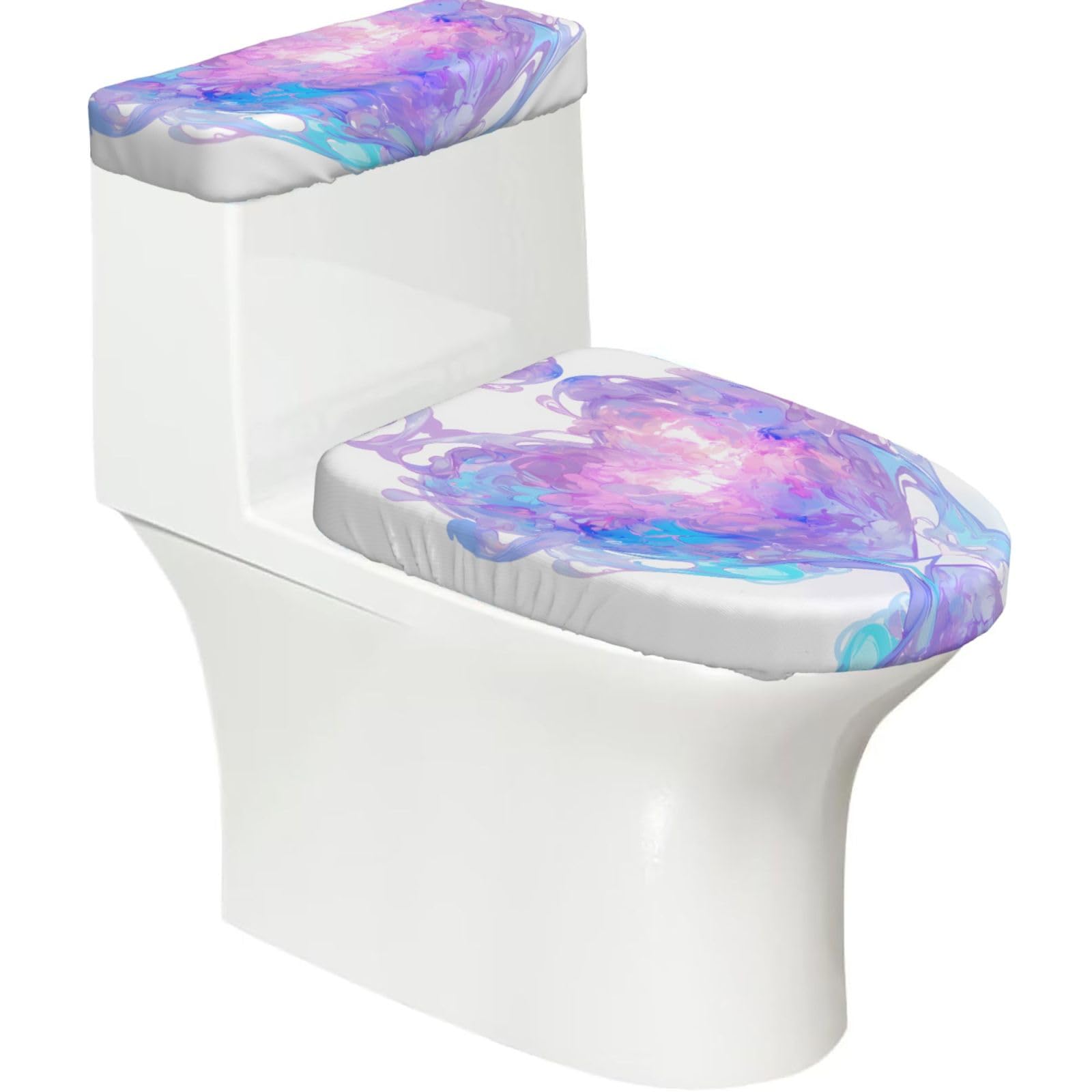 Mrowyc Black Blue-Purple Heart Printed Toilet Seat Set - Set Of 2 - Universal Toilet Seat Cover - Housewarming Birthday Christmas Gift