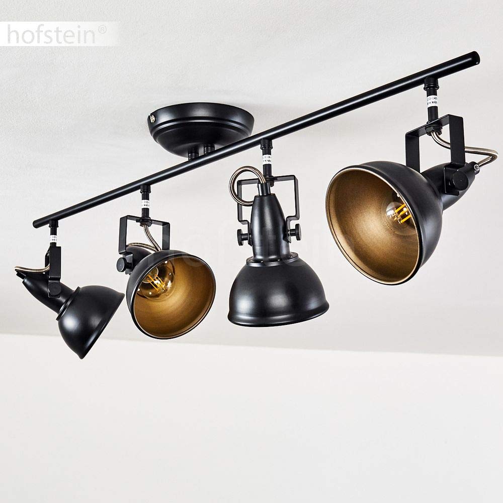 Lampada a soffitto Tina, lampada a soffitto in metallo in nero/oro, 4 luci, con faretti regolabili, 4 x attacco E14, spot dal design retro/vintage, senza lampadina/e