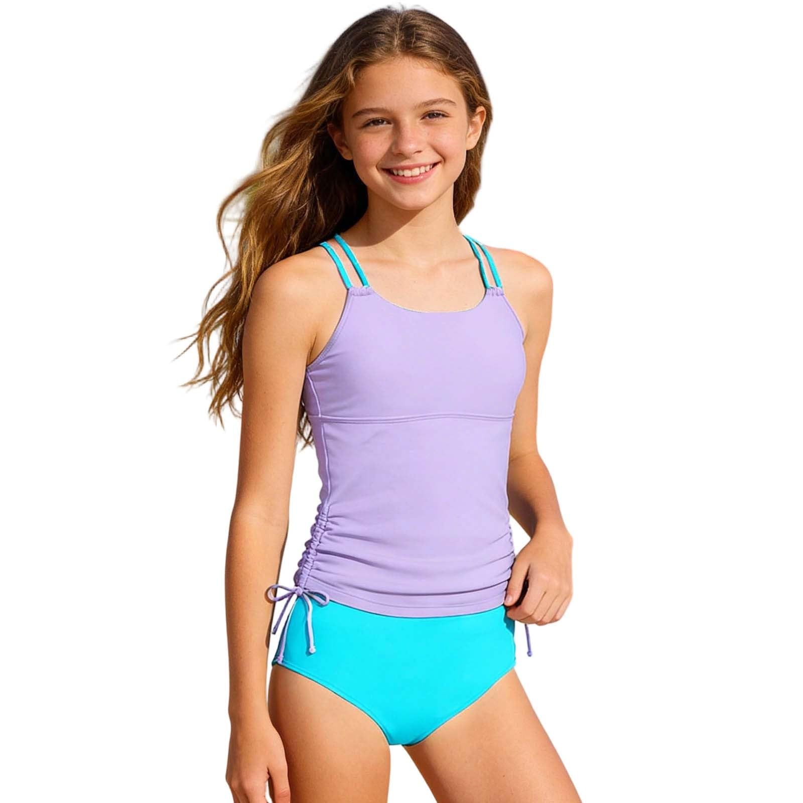 Mädchen Tankini Badeanzug Kinder Zweiteiliger Badeanzug Floral Mädchen Schwimmanzug Quick-Dry Strandbadeanzug mit Verstellbare Träger 3-16 Jahre