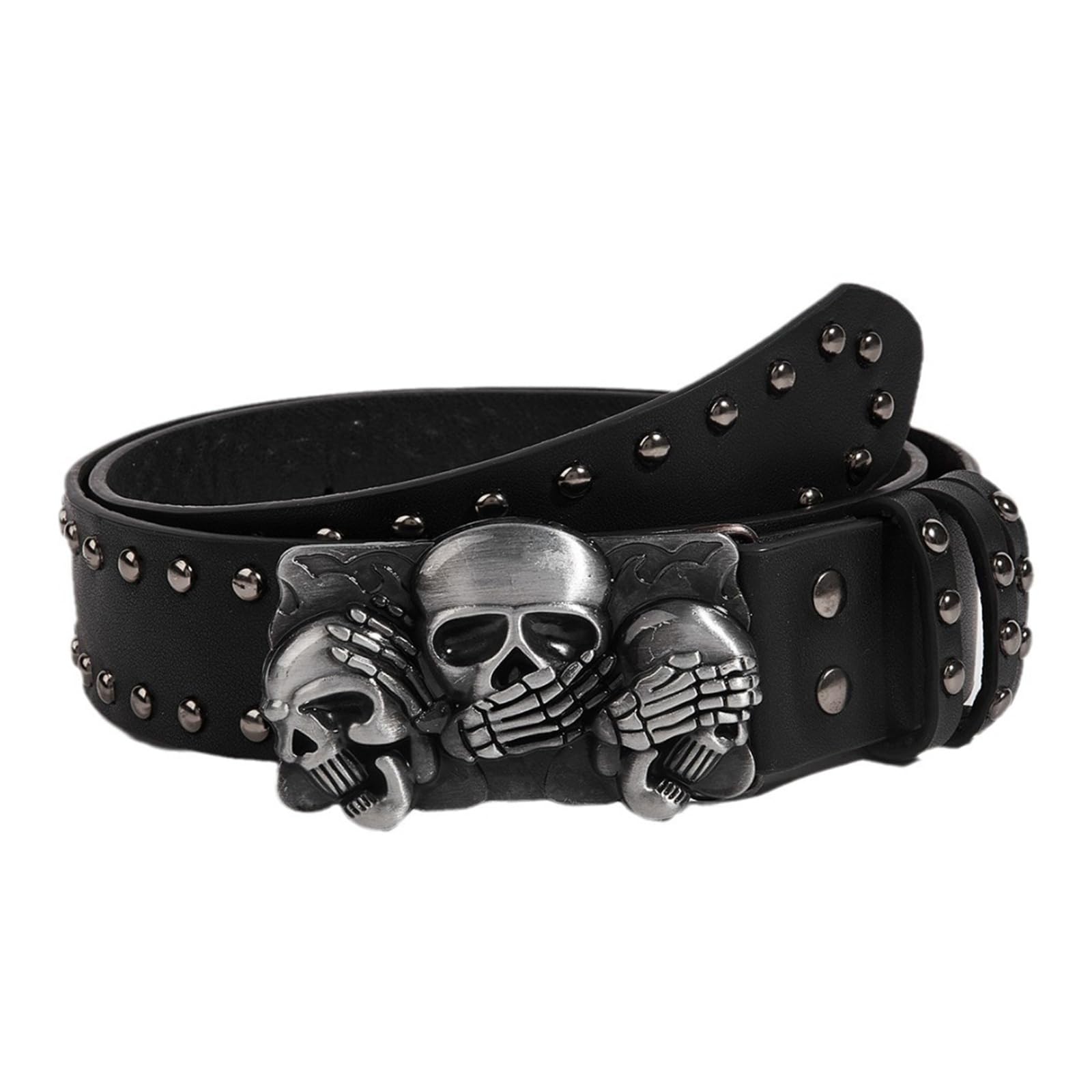 XBOKA Skull Buckle Waist Belt Punk Skinny Chain for Cowgirl Grunge Buckle Modern Waistband Waist Chain Studded Belt, Black, 105x3.8cm