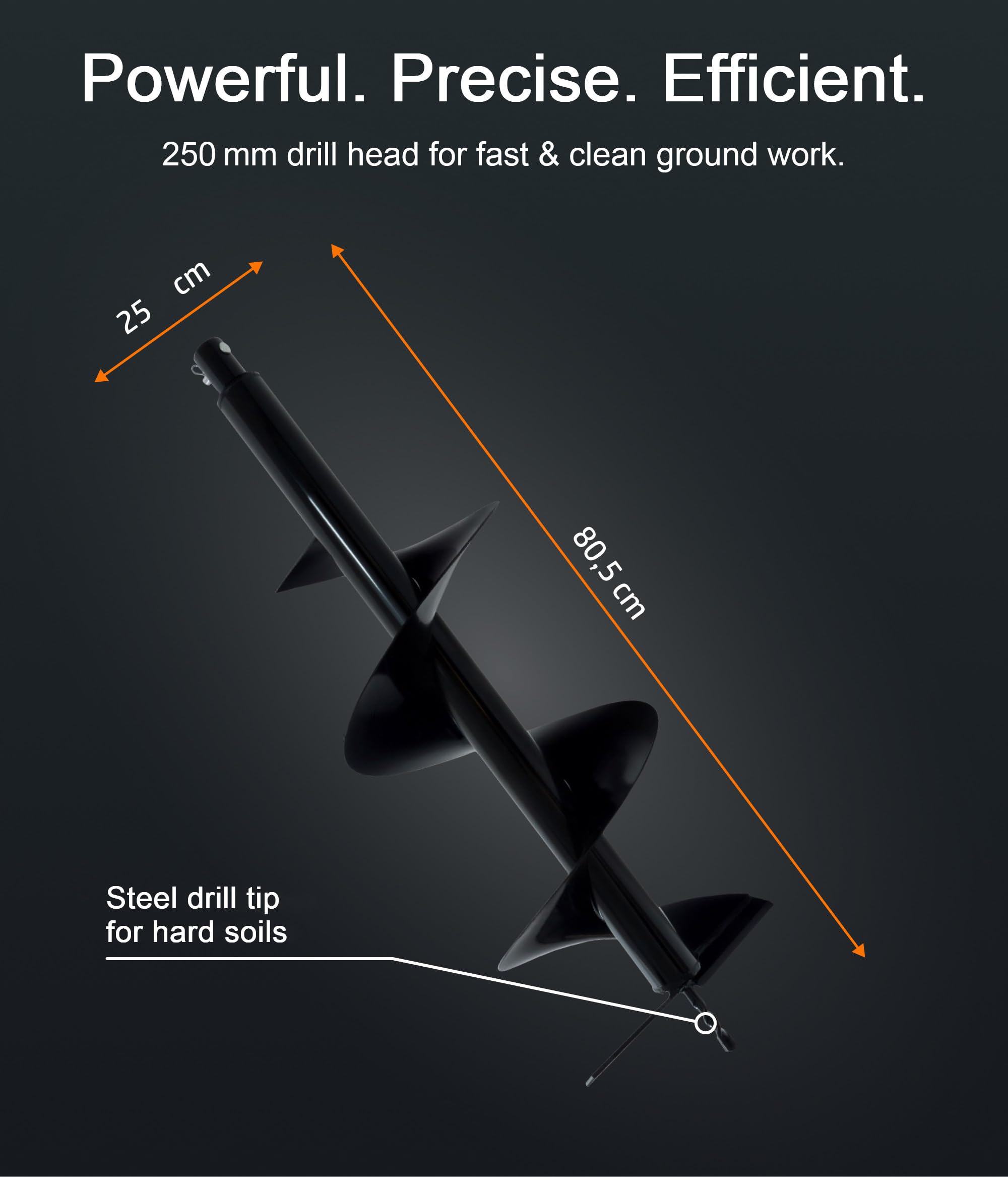 NEMAXX® B250 Erdbohrer-Bohrkopf Ø250mm 805mm Stahl Ersatzbohrer/Bohrschnecke für Erdlochbohrer Zaun- & Pfahlbohrer, Querbolzenaufnahme inkl. Bolzen+Splint, passend EB52 – nicht für Bohrmaschinen