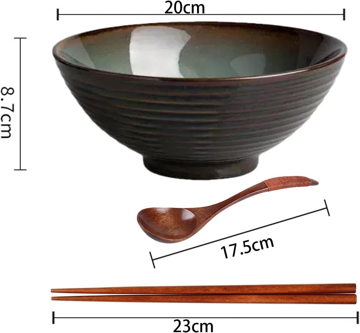 Zuppiera giapponese in ceramica con cucchiaio, bacchette - Zuppiera ramen da 1200 ml per cereali e insalate