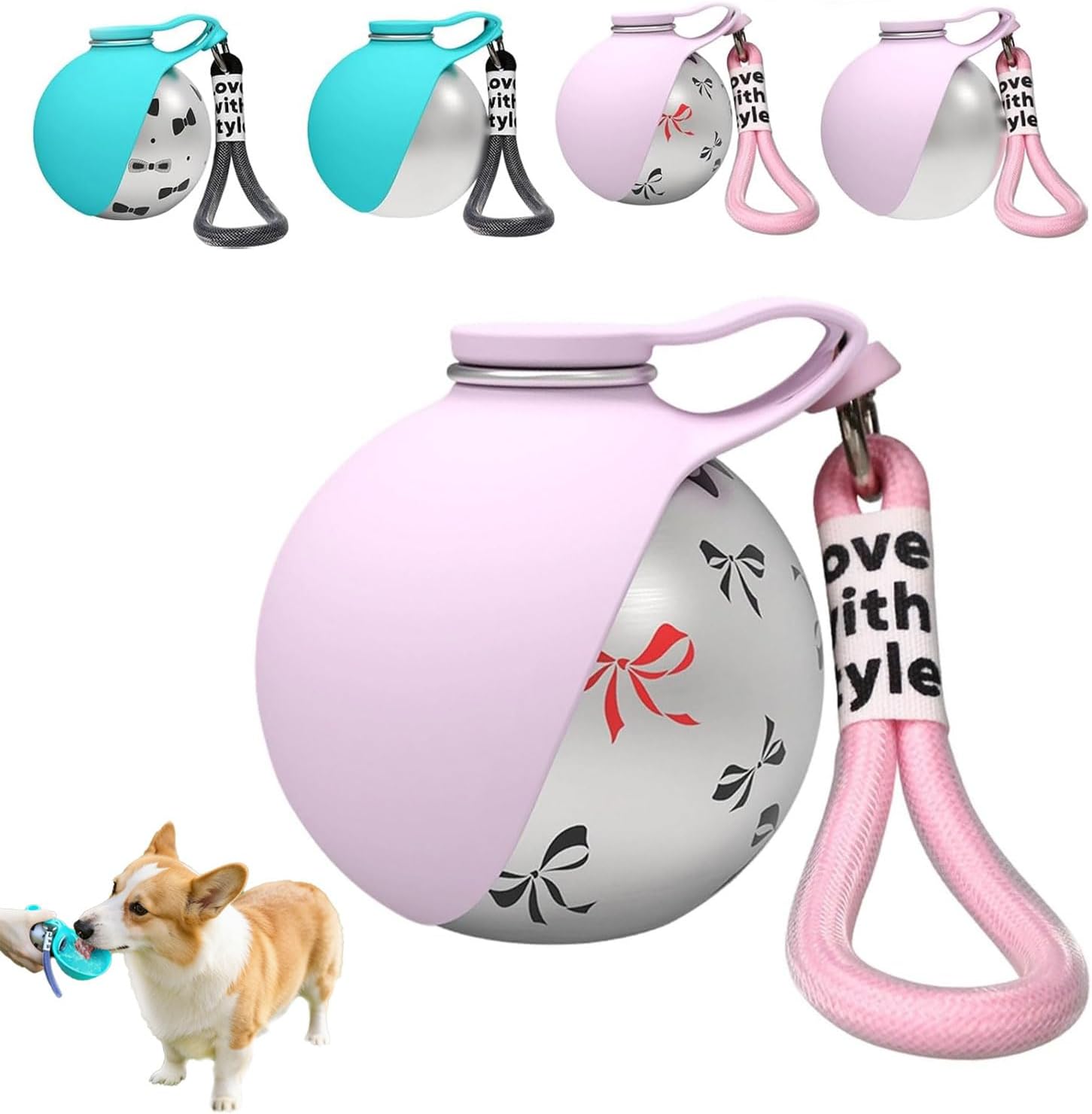 Foldable 2 in 1 Portable Dog Water Bottle, 304 Stainless Steel Pet Water Bottle with Silicone Bowl, Leak-Proof Travel Water Dispenser for Small Dogs Walking Hiking (#C)