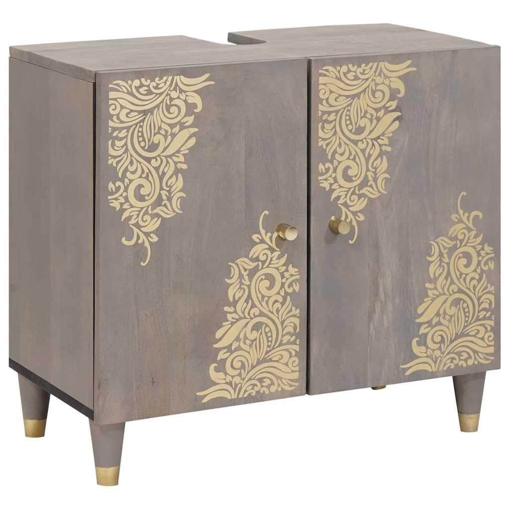 Set Mobili da Bagno 3 Pezzi in Legno Massello di Mango Grigio | Set con mobile sottolavabo, specchio e colonna per ottimizzare lo spazio nel bagno con un elegante tocco rustico.