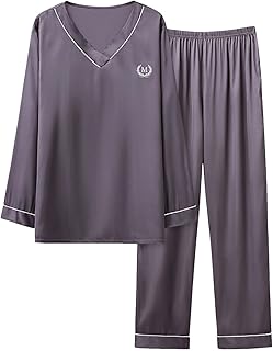 [Babsully] ルームウェア メンズ 上下セット パジャマ シルク 部屋着 長袖 サテン vネック Tシャツ ロングパンツ 上下セット 寝巻き 吸湿性 通気性 涼しく 光沢 肌に優しい 軽量 薄手 ゆったり 春夏秋 パジャマ 紳士 男性用 オールシーズン